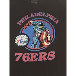 Junk Food T-shirt Men's Large Black Captain America x Philadelphia 76ers Marvel